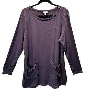 J Jill purejill Top Tunic Women's L Long Sleeve Patch pockets Boat Neckline